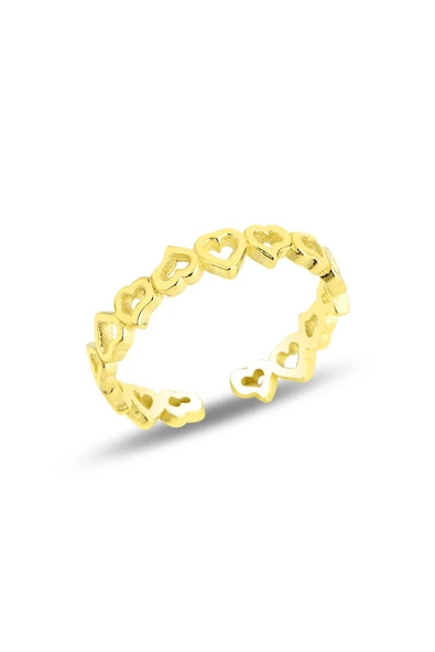 Gümüş altın yaldızlı birleşen kalpler ayarlamalı yüzük  SGTL11821GOLD ürün görseli 1