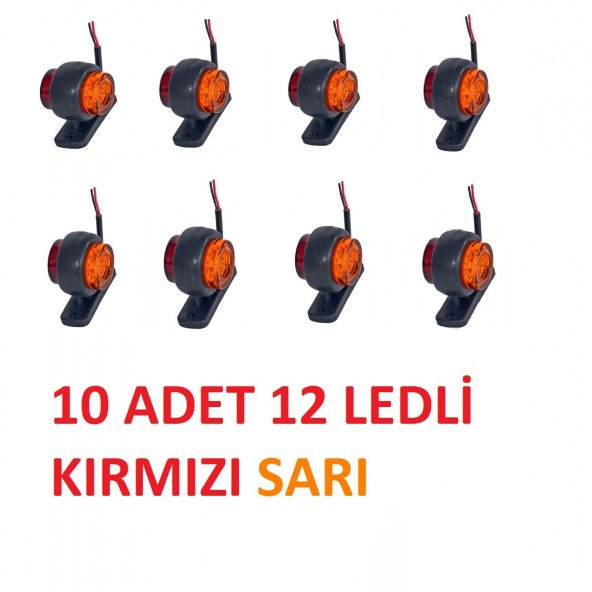 MİNİ TAKOZ LAMBA 12 LEDLİ KIRMIZI SARI 10 ADET YÜKSEK IŞIK ürün görseli 1