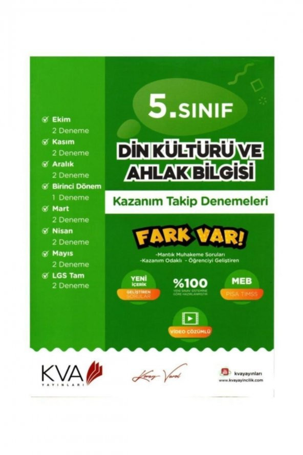 5. Sınıf Din Kültürü ve Ahlak Bilgisi Fark Var Kazanım Takip Denemeleri Koray Varol Akademi ürün görseli 1