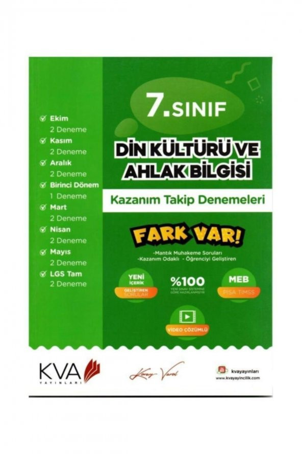 7. Sınıf Din Kültürü ve Ahlak Bilgisi Fark Var Kazanım Takip Denemeleri Koray Varol Akademi ürün görseli 1