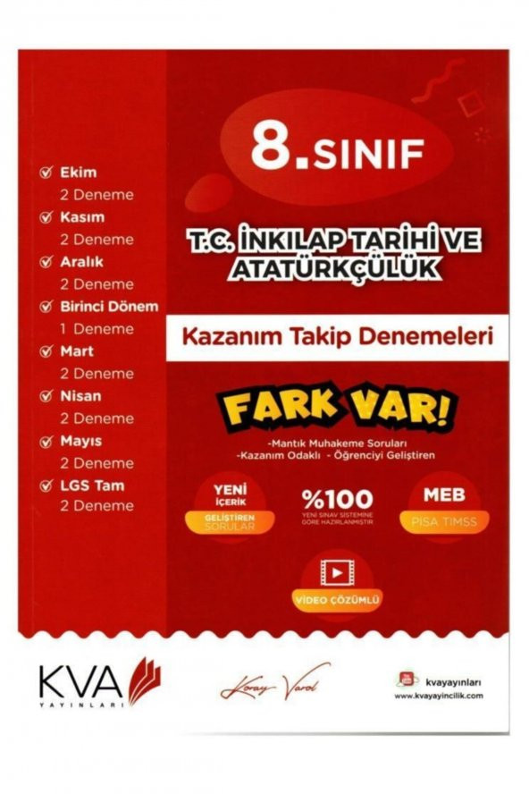 8. Sınıf T.C. İnkılap Tarihi Kazanım Takip Denemeleri Koray Varol Akademi ürün görseli 1