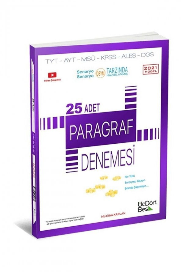 Üçdörtbeş Yayınları Tyt-ayt-msü-kpss-ales-dgs 25 Adet Paragraf Denemesi ürün görseli 1