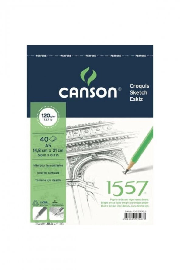 Canson 120 gr 40 Yaprak A5 Boy Croquis Eskiz Çizim Defteri 1557 ürün görseli 1