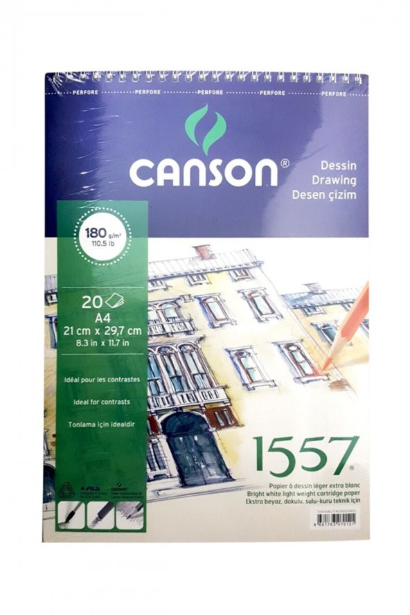 Canson 1557 Resim Ve Çizim Blok 180gr A4 20yp Üstten Spiralli ürün görseli 1