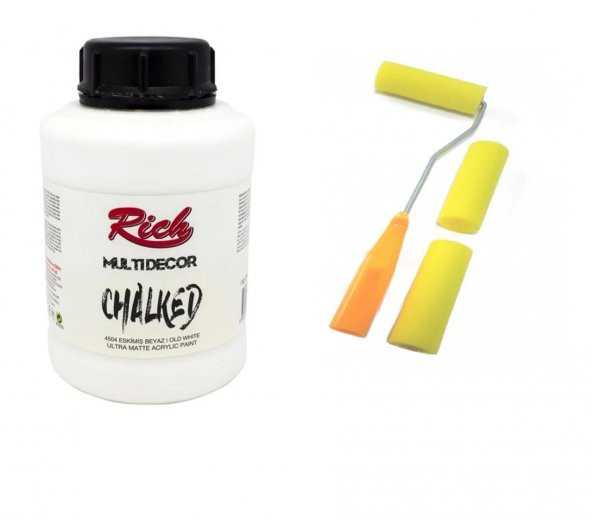 Rich Multi Decor Chalked Akrilik  1750ml Eskimiş Beyaz&Sarı Sünger Rulo Seti ürün görseli 1