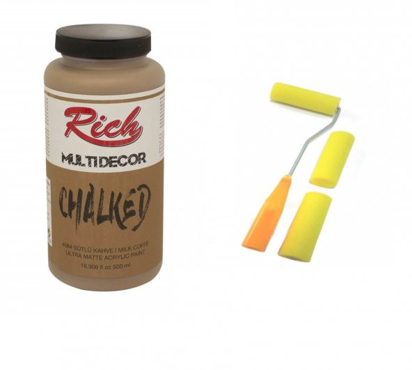 Rich Multi Decor Chalked Akrilik Boya 500 cc.  SÜTLÜ KAHVE&Sarı Sünger Rulo Seti ürün görseli 1