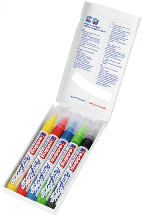 Edding 5100 Akrilik Markör 5’Li Paket (Temel) 2-3 Mm’Lik Yuvarlak Uç ürün görseli 1
