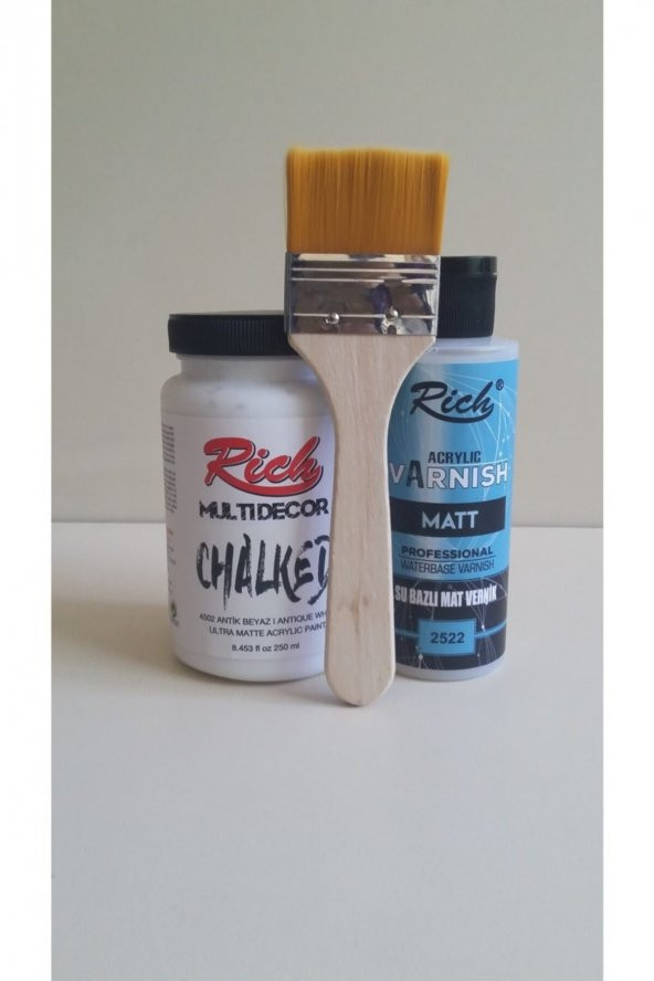 Rich Chalked Set 250 Cc Antik Beyaz + 120 Cc Mat Vernik +  Fırça ürün görseli 1