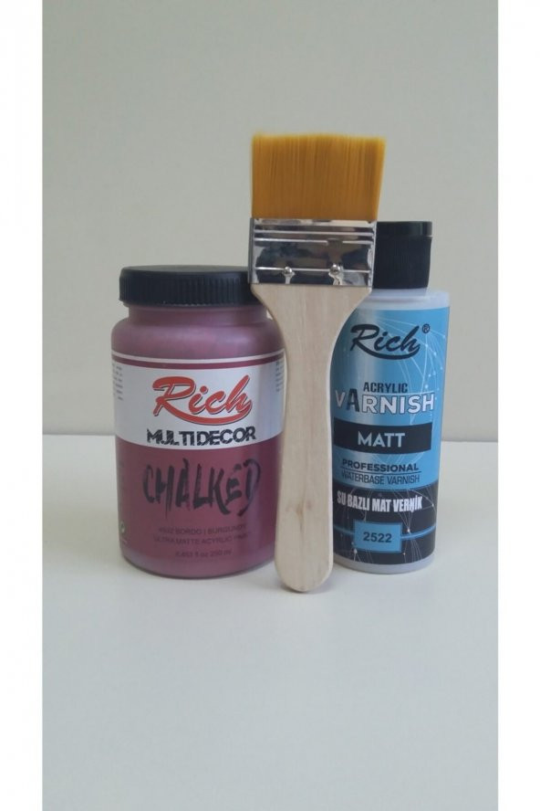 Rich Chalked Set 250 cc Bordo + 120 cc Mat Vernik + Fırça ürün görseli 1