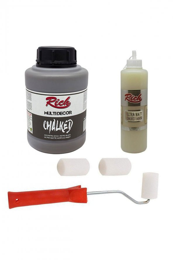 Rich 3lü Boya Seti Chalked Boya 1250cc 4578 Retro Siyah + 500cc Ultra Mat Chalked Vernik ürün görseli 1
