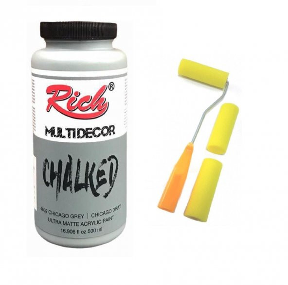Rich Multi Decor Chalked Akrilik Boya 1750ml Chicago Grey&Sarı Sünger Rulo Seti ürün görseli 1