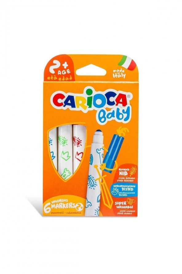 Carioca Jumbo Bebek Süper Yıkanabilir Keçeli Boya Kalemi 6Lı +2 Yaş ürün görseli 1