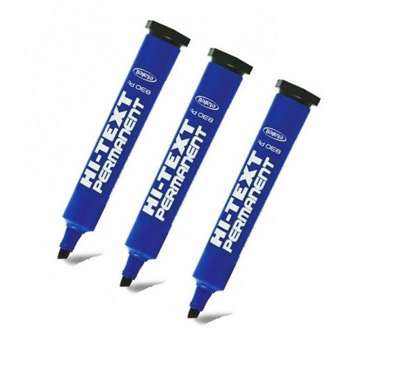 Hi-Text Permanent Marker Kesik Uçlu Mavi  3 Adet ürün görseli 1