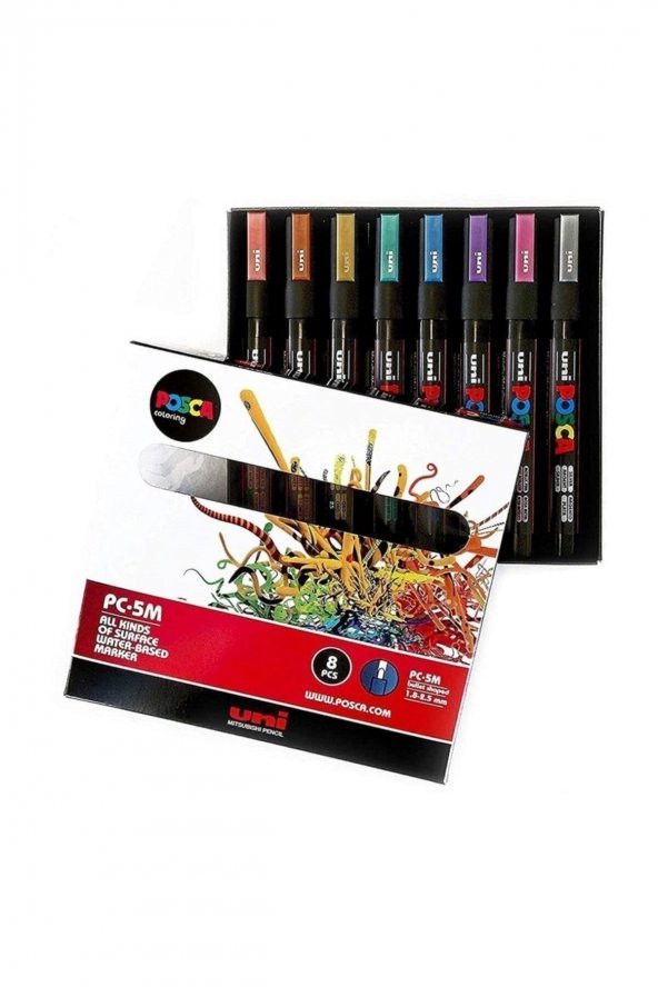 Uni Posca Pc-5m Markör 8li Paket Metalik Renkler ürün görseli 1