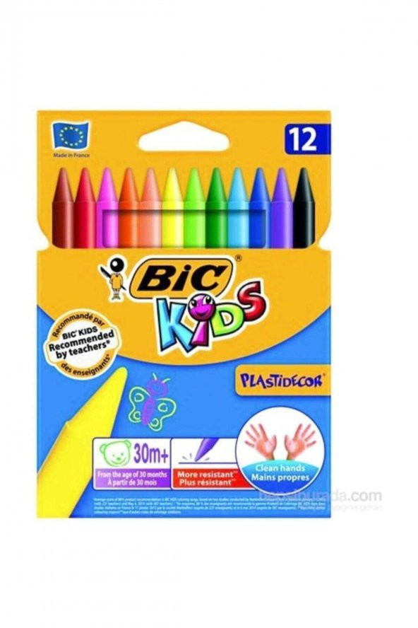 Bic Kids Plastidecor Silinebilir Elleri Kirletmeyen Pastel Boya 12 Renk ürün görseli 1