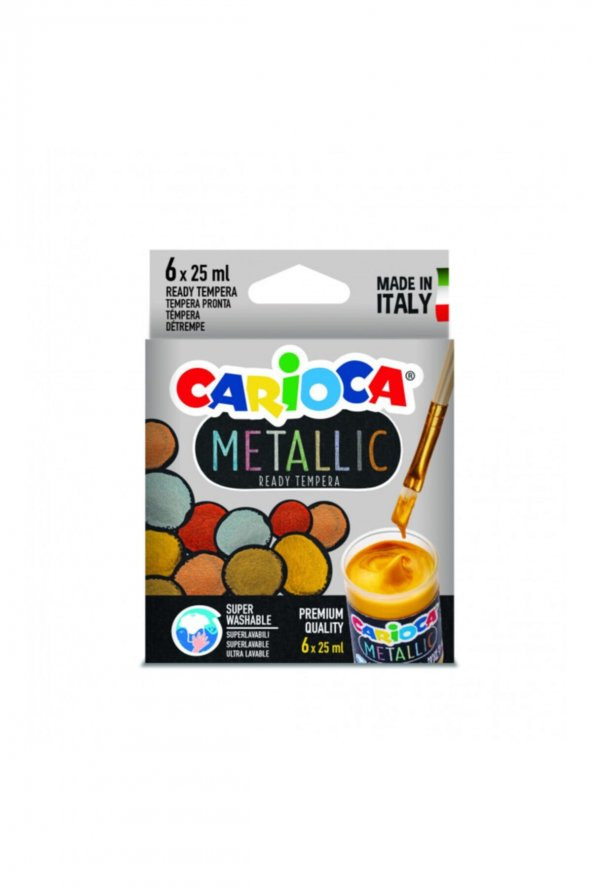 Carioca Metalik Tempera Sulu Boya Yıkanabilir 6 Renk X 25 Ml ürün görseli 1