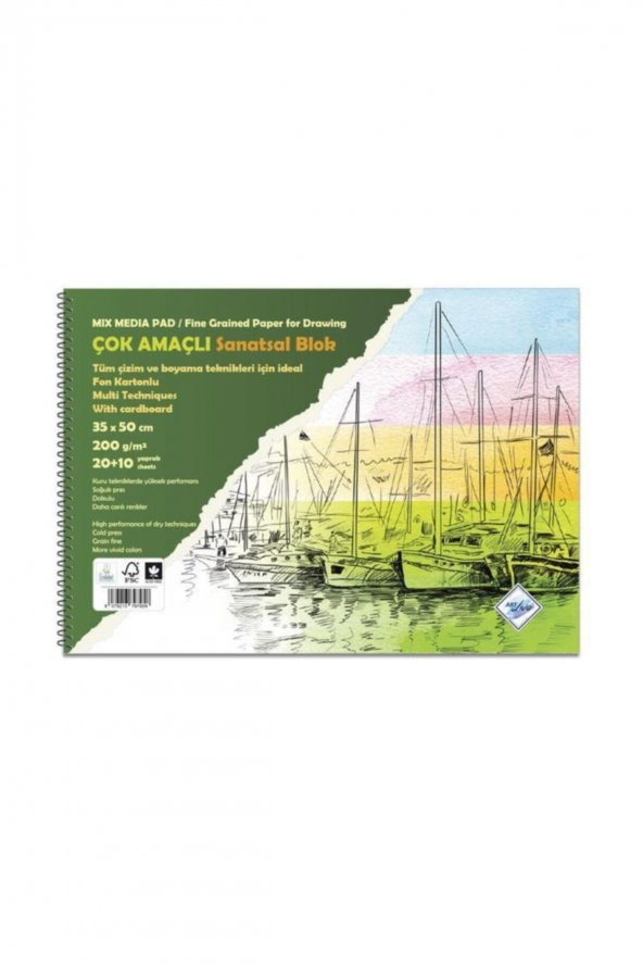 Çok Amaçlı Sanatsal Blok Fon Kartonlu 35x50 Cm 200 Gr 20+10 Yp ürün görseli 1