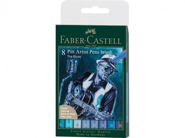 Faber Pitt Artist Pen Fırça Uç 8li, Mavi Tonları ürün görseli 1