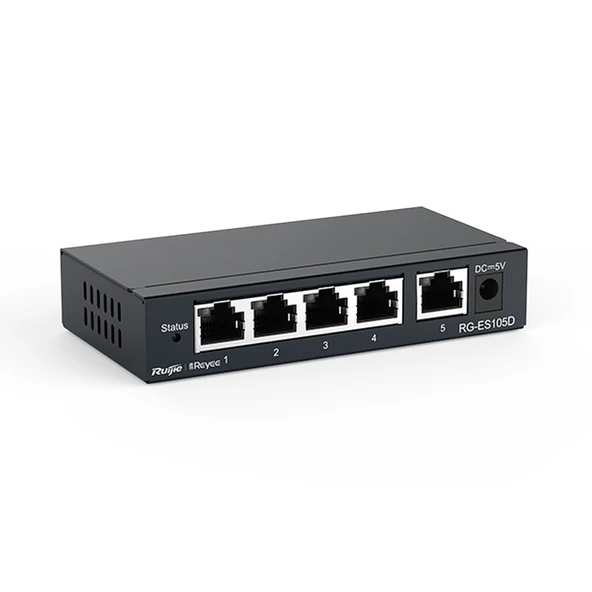 Ruijie Reyee RG-ES105D 5 Port 10/100 Fast Ethernet Tak Çalıştır Switch Metal Kasa ürün görseli 1