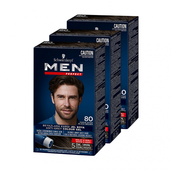 Schwarzkopf Men Perfect Erkek Saç Boyası 80 - Kahve Siyah 3 Adet ürün görseli 1