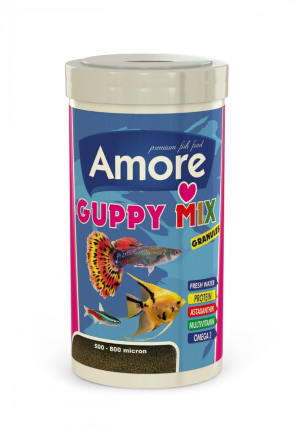 Guppy Mix Granules 250 ml Astaxanthin Tropikal Akvaryum Balık Yemi ürün görseli 1