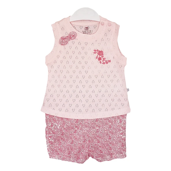 Bibaby Pink Flowers Şortlu Jakarlı Bebek Takımı - 2 li - Pembe ürün görseli 1
