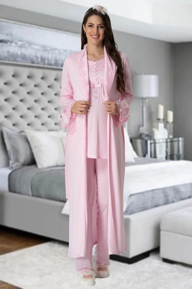 Mecit 1924 Bayan Hamile Lohusa Pembe Sabahlık Gecelik Pijama ürün görseli 1