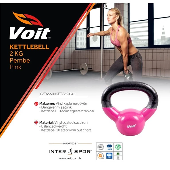 Voit Vinyl Kettlebell 2 Kg Pembe ürün görseli 1