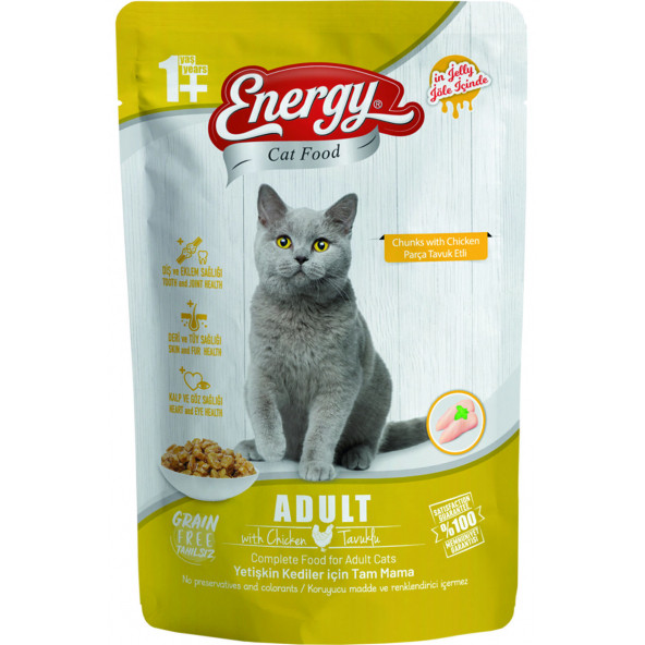 ENERGY TAVUKLU YETİŞKİN ISLAK KEDİ MAMASI POUCH 85 GR 12 ADET ürün görseli 1
