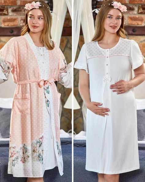 Cossy By Aqua 23170-23172 Pudra Hamile Lohusa Gecelik Sabahlık Tk ürün görseli 1