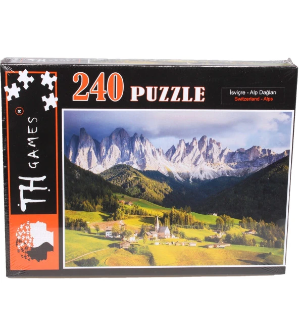 240 Parça Kutulu Puzzle - İsviçre Alp Dağları Manzarası! ürün görseli 1