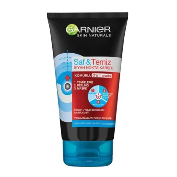 GARNIER TEMIZLEME JELİ 3İN1 150ML SAF TEMIZ KOMURLU ürün görseli 1
