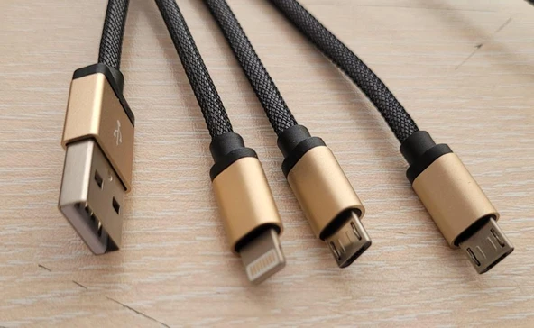 Earldom 2 adet Micro USB + 1 adet Lightning Şarj Kablosu 1.2 M Gümüş ürün görseli 1