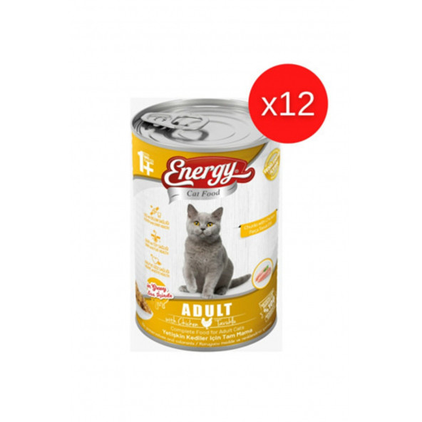 ENERGY TAVUKLU YETİŞKİN ISLAK KEDİ MAMASI KONSERVE 400 GR ürün görseli 1
