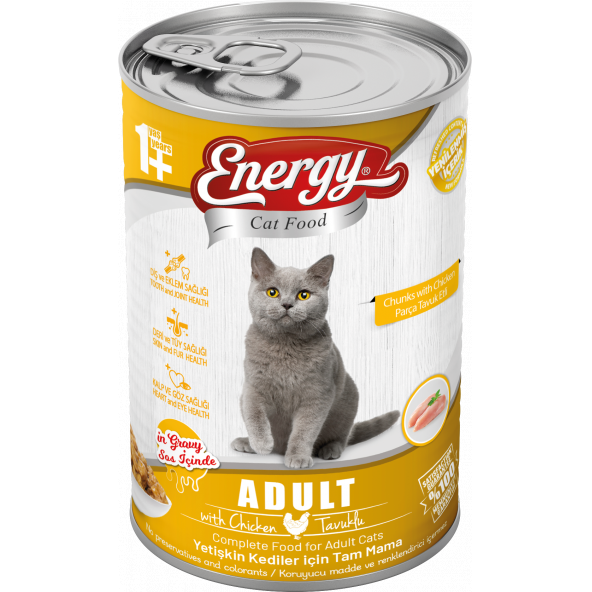 ENERGY TAVUKLU YETİŞKİN ISLAK KEDİ MAMASI KONSERVE 400 GR 5 ADET ürün görseli 1