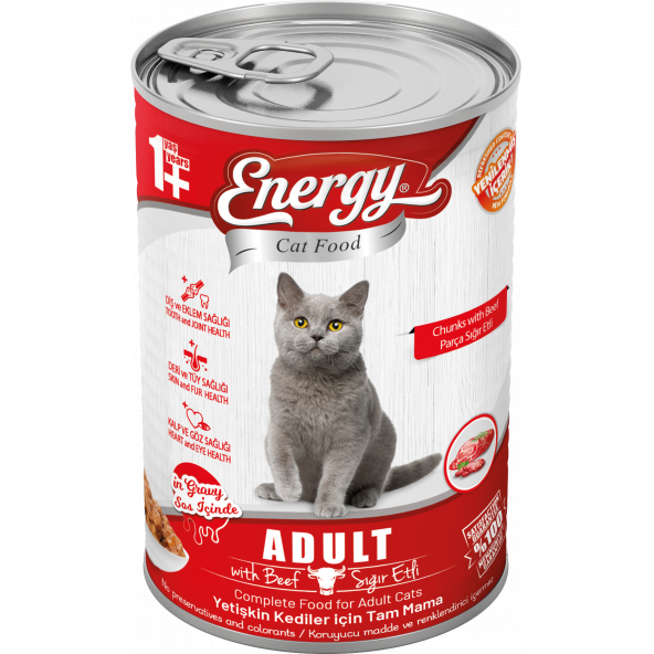 ENERGY SIĞIR ETLİ YETİŞKİN ISLAK KEDİ MAMASI KONSERVE 400 GR x 12 ADET 1 KOLİ ürün görseli 1