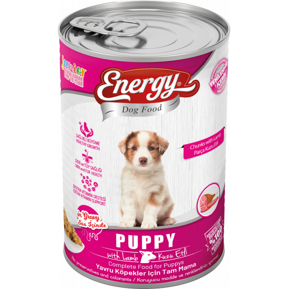 ENERGY KUZU ETLİ YAVRU ISLAK KÖPEK MAMASI KONSERVE 400 GR 5 ADET ürün görseli 1