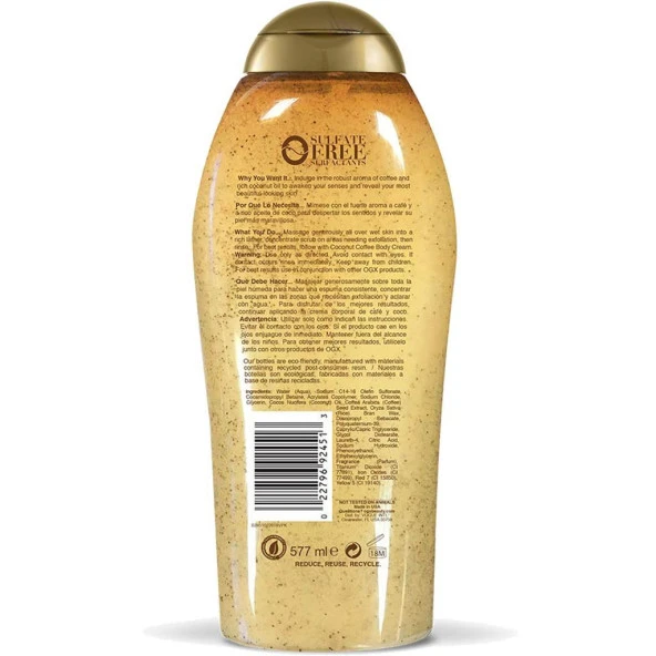 OGX Smoothing Coconut Coffee Scrub & Wash 577ML - Resim 2