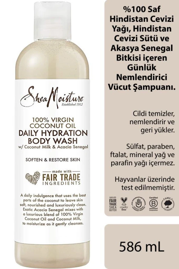 Shea Moisture 100 Saf Hindistan Cevizi Yağlı Günlük Nemlendirici Vücut Şampuanı 384ML ürün görseli 1