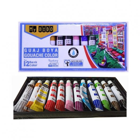 Guaj Boya 12 Renk x 9 Ml Su Bazlı Tüp 1 Paket Mydido Guaj Boya 12 li ürün görseli 1