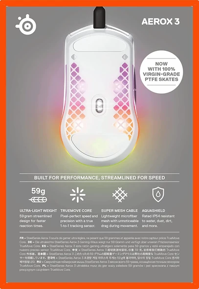 SteelSeries Aerox 3 Snow Kablolu Gaming Mouse - Resim 6