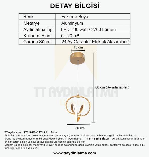 TT Aydınlatma TT317-ESK  Stilla Modeli Eskitme Boyalı Led Avize - Resim 4