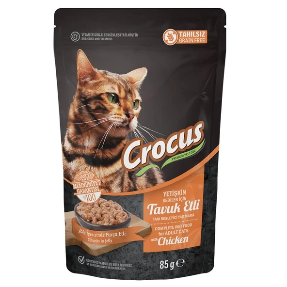 Crocus Tahılsız Kedi Tavuklu Pouch Jöleli Yaş Mama 85 Gr ürün görseli 1