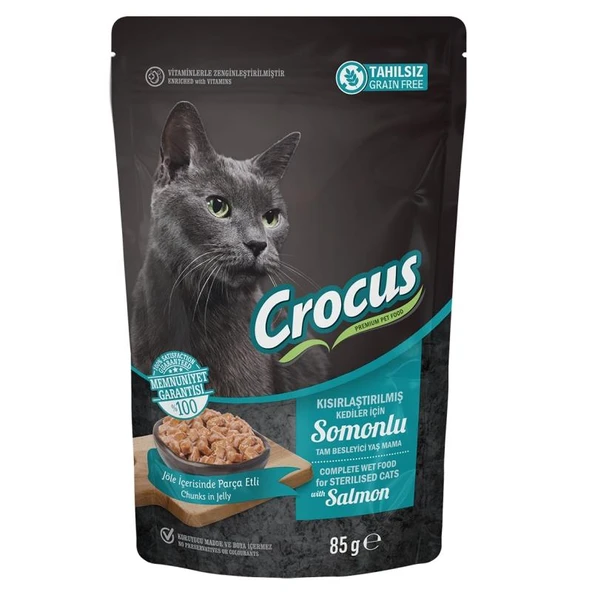 Crocus Tahılsız Kısırlaştırılmış Kedi Somonlu Pouch Jöleli Yaş Mama 85 Gr ürün görseli 1