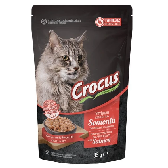 Crocus Tahılsız Kedi Somonlu Pouch Jöleli Yaş Mama 85 Gr ürün görseli 1
