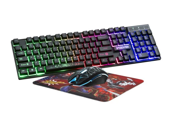 Oyuncu Klavye Mouse MousePad Seti Marvel Spiderman Örümcek Adam Gökkuşağı Aydınlatmalı Lisanslı MV-144-SM ürün görseli 1
