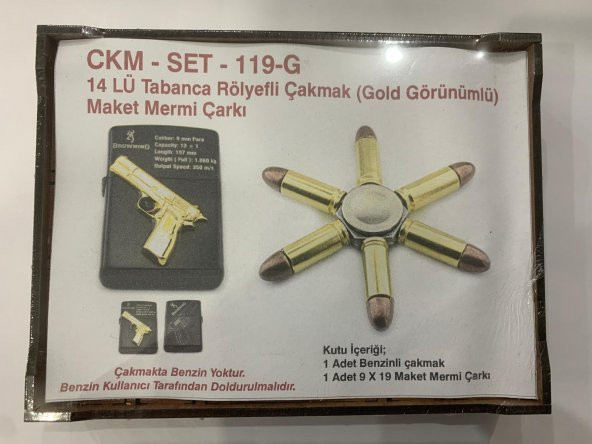 Metal Kabartmalı Benzinli Çakmak ve Mermi Model Stres Çarkı 2Lİ Set ürün görseli 1