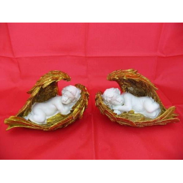 HEDİYELİK › KARIŞIK › Melek Figürler-QQC 2Lİ KANATLI UYUYAN MELEK IŞIKLI>>17X9.5X10 CM. ürün görseli 1