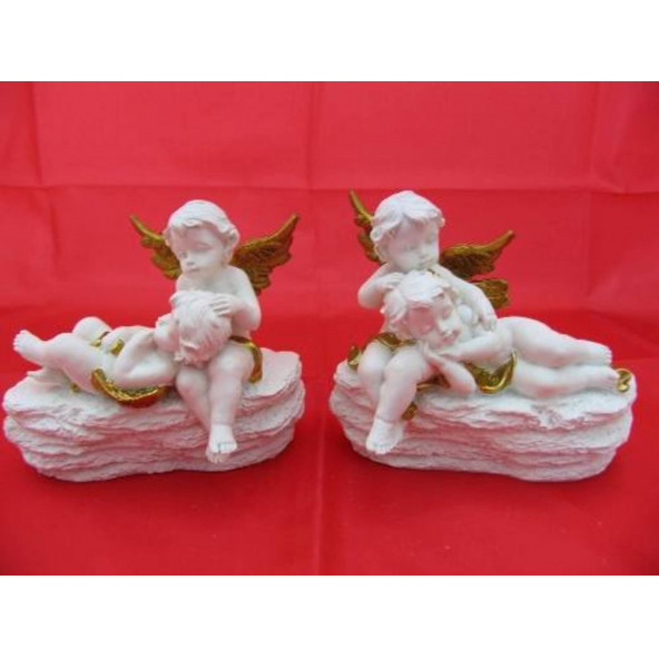 HEDİYELİK › KARIŞIK › Melek Figürler-QQC 2Lİ TAŞTA OTURAN MELEK>>12.3X7.5X10.5 CM. ürün görseli 1