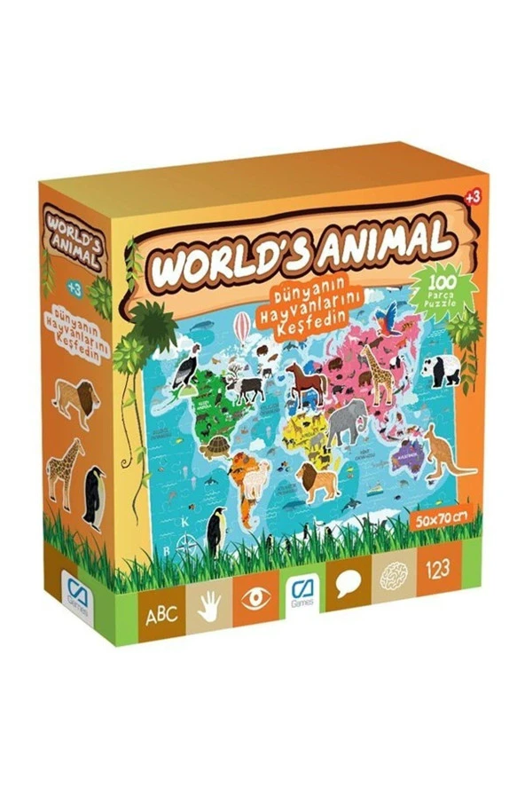 Ca Games Worlds Animal 100 Parça Çocuk Puzzle ürün görseli 1